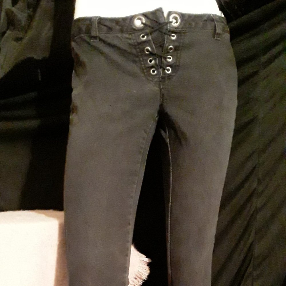 Vintage Black Size 5 Juniors Lace Up Skinny Jeans